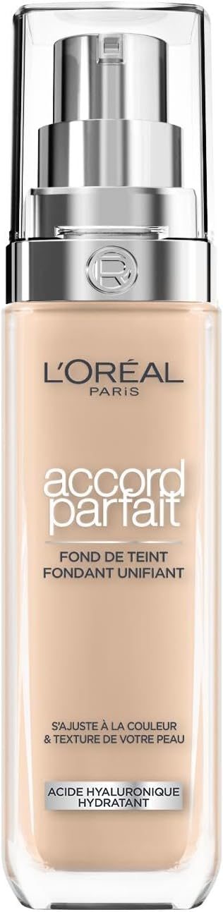 L'Oréal Paris - Fond de Teint Fluide - Hydratation 24H - Formule à l'Acide Hyaluronique - Tous les Types de Peaux - Accord Parfait - Teinte : Beige Rosé (3.R) - 30 ml 3R BEIGE ROSÉ