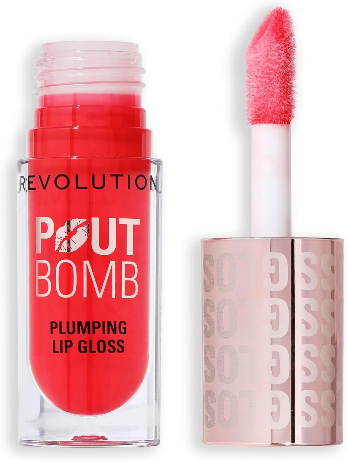Revolution Beauty, Pout Bomb Gloss Repulpant, Brillance Intense pour des Lèvres Pulpeuses avec Acide Hyaluronique & Peptides, Végan & Sans Cruauté, Cherry Sheer Red