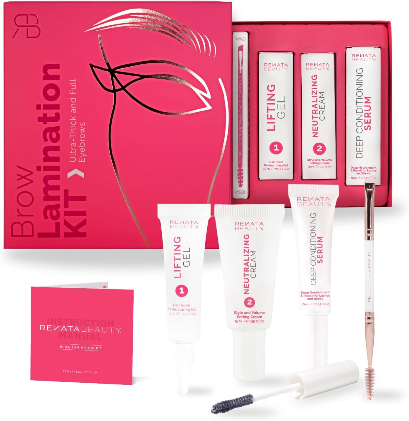 Renata Beauty Brow Lift Kit Sourcil – Kit de Lamination des Sourcils – Kit DIY Rehaussement avec Gel Lifting, Crème Fixatrice, Sérum & Brosse – Sourcils Denses & Volumineux jusqu'à 4 Semaines