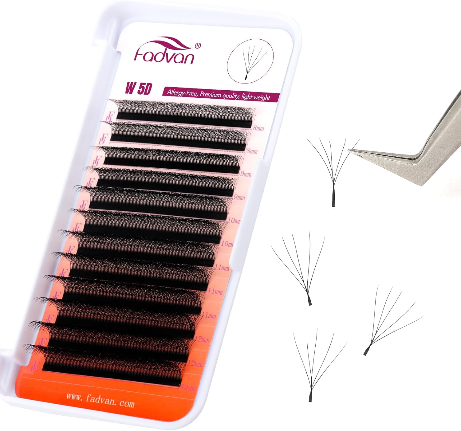 Extension de Cils 5D W Cils Bouquet 0.07C Curl Mix 8-12mm Cils W Volume Russe Prefait Professionnel Cils Forme de W Extension de Cils Premade Fans 5D W-0.07C-8-12Mix