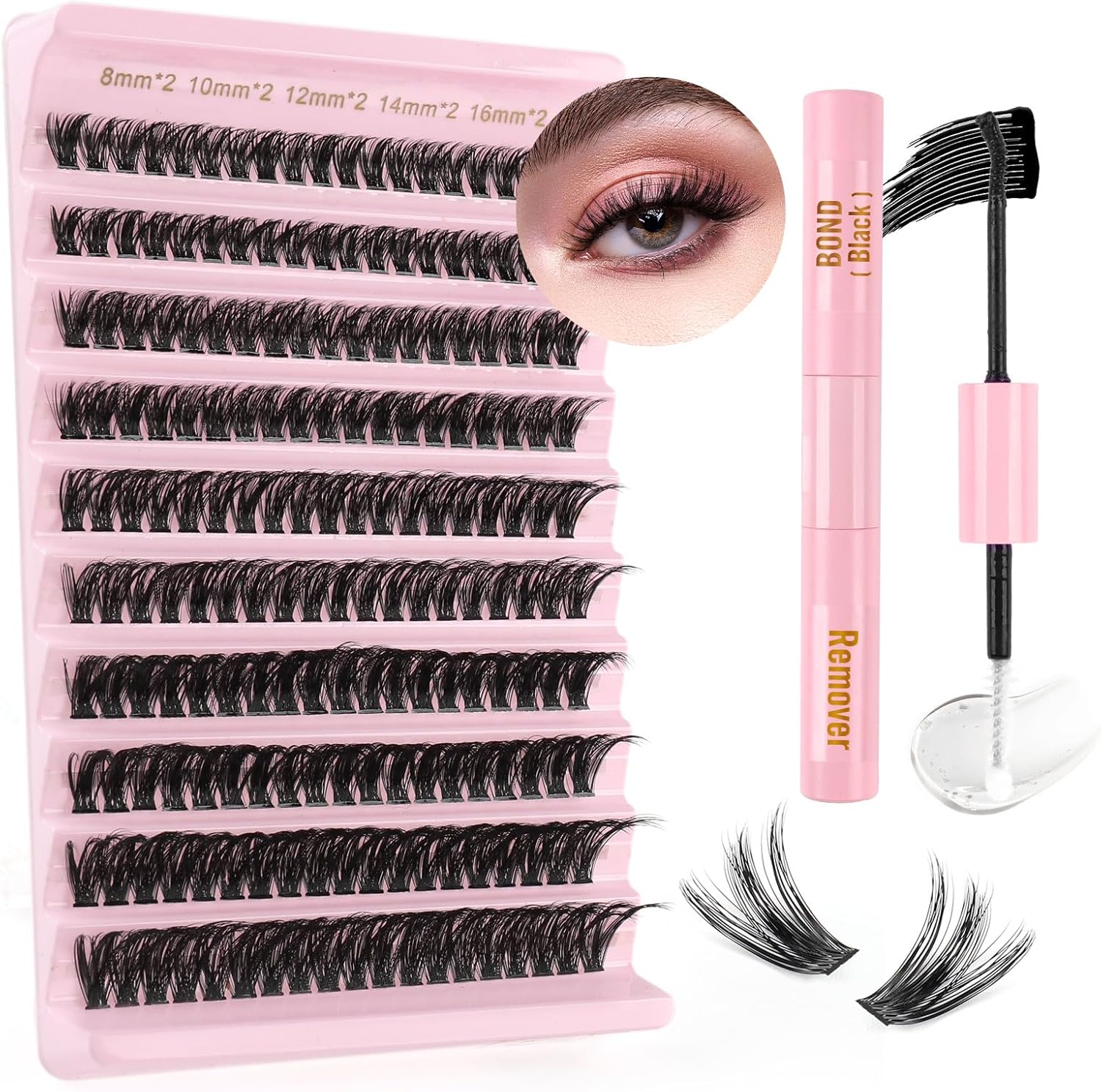 Sixstarhair Faux Cils Individuel avec Lash Bond and Remover Kit Extension Cils 60D Faux Cils Bouquet Volume Russe DIY Extensions de Cils Professionnel 8-16mm Individual Lashes 60D with Bond and Remover