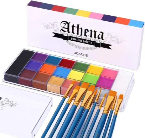 Peinture Corporelle 20 Couleurs avec 10 Pinceaux - Peinture Visage Longue Durée Sécurité - Ensemble de Maquillage pour Enfants et Adultes, Théâtre, Carnaval, Halloween, Scène, Clown, Cosplay Peinture Corporelle(pinceaux)