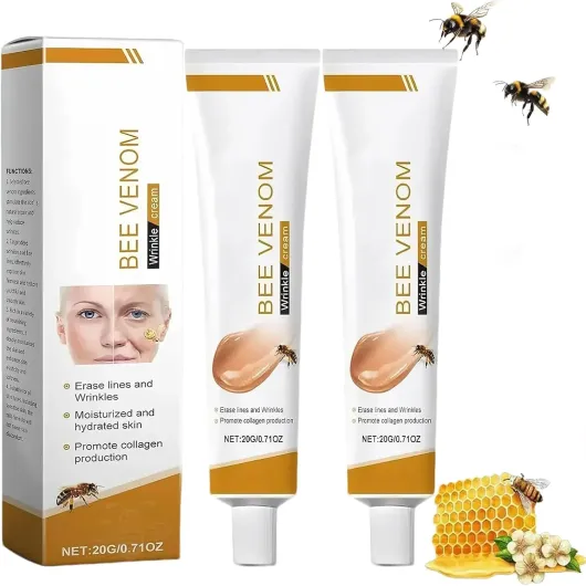 EHIOG 2PCS Crème Anti-Rides D'abeille, crème anti - rides au venin d'abeille, Crème Hydratante au Venin d'abeille, pour le Cou, Les Genoux, Les Epaules, La taille, Les Jambes tous les types de peau