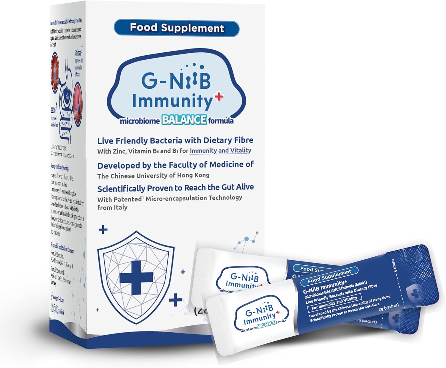 G-NiiB Immunity+ (SIM01) – Probiotiques avec Prébiotiques, Zinc et Vitamines B – Développé par une Faculté de Médecine – Souches Probiotiques Cliniquement Étudiées – Soutient Immunité, Énergie
