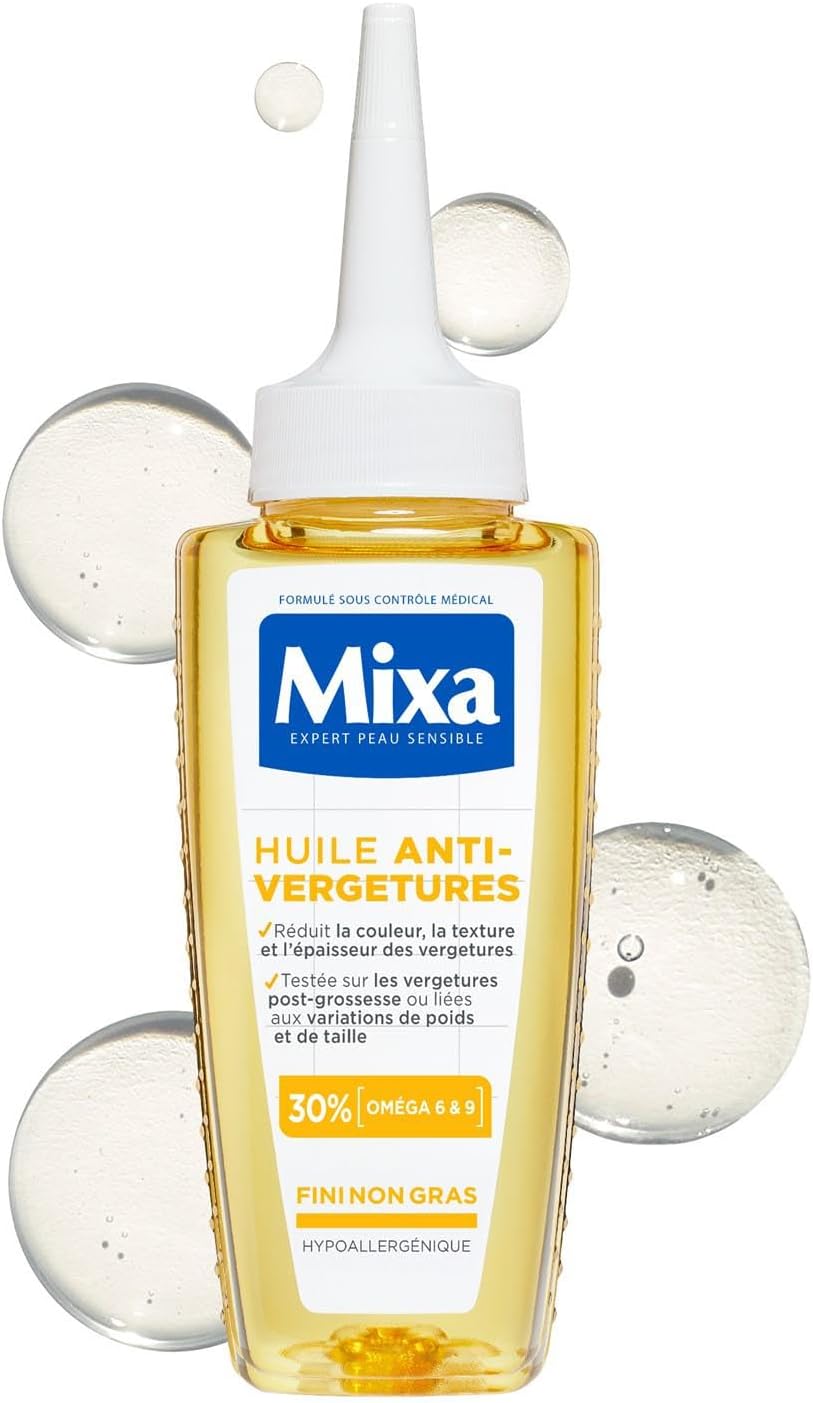 Huile Anti-Vergetures - 30% d’Omégas 6 & 9 - Réduit la Couleur, la Texture et l’Épaisseur des Vergetures Post-Grossesse ou Variations de Poids et de Taille - 100 ml