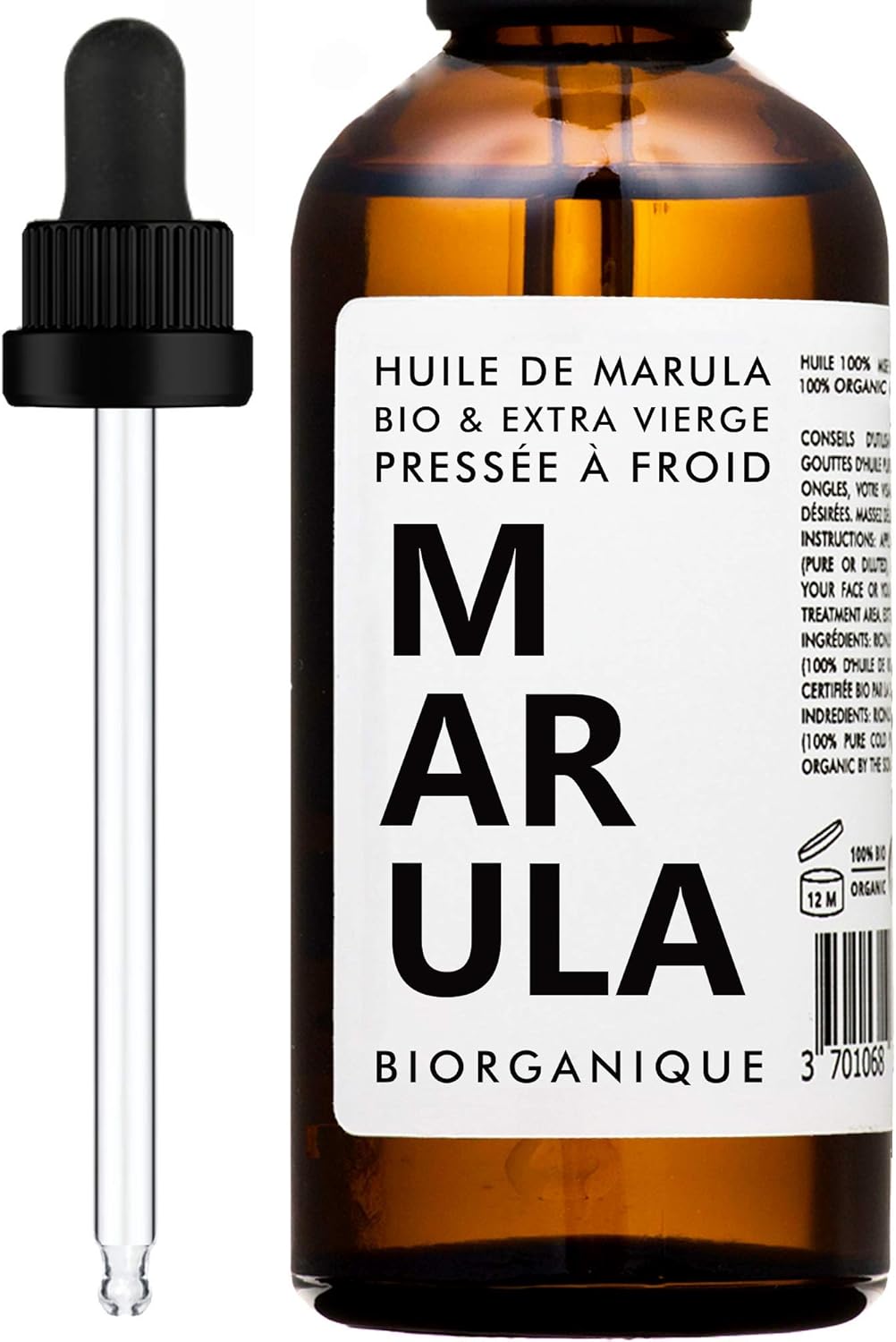 Huile de Marula 100% Bio, Pure, Naturelle et Pressée à froid - 50 ml - Soin pour Cheveux, Corps, Peau