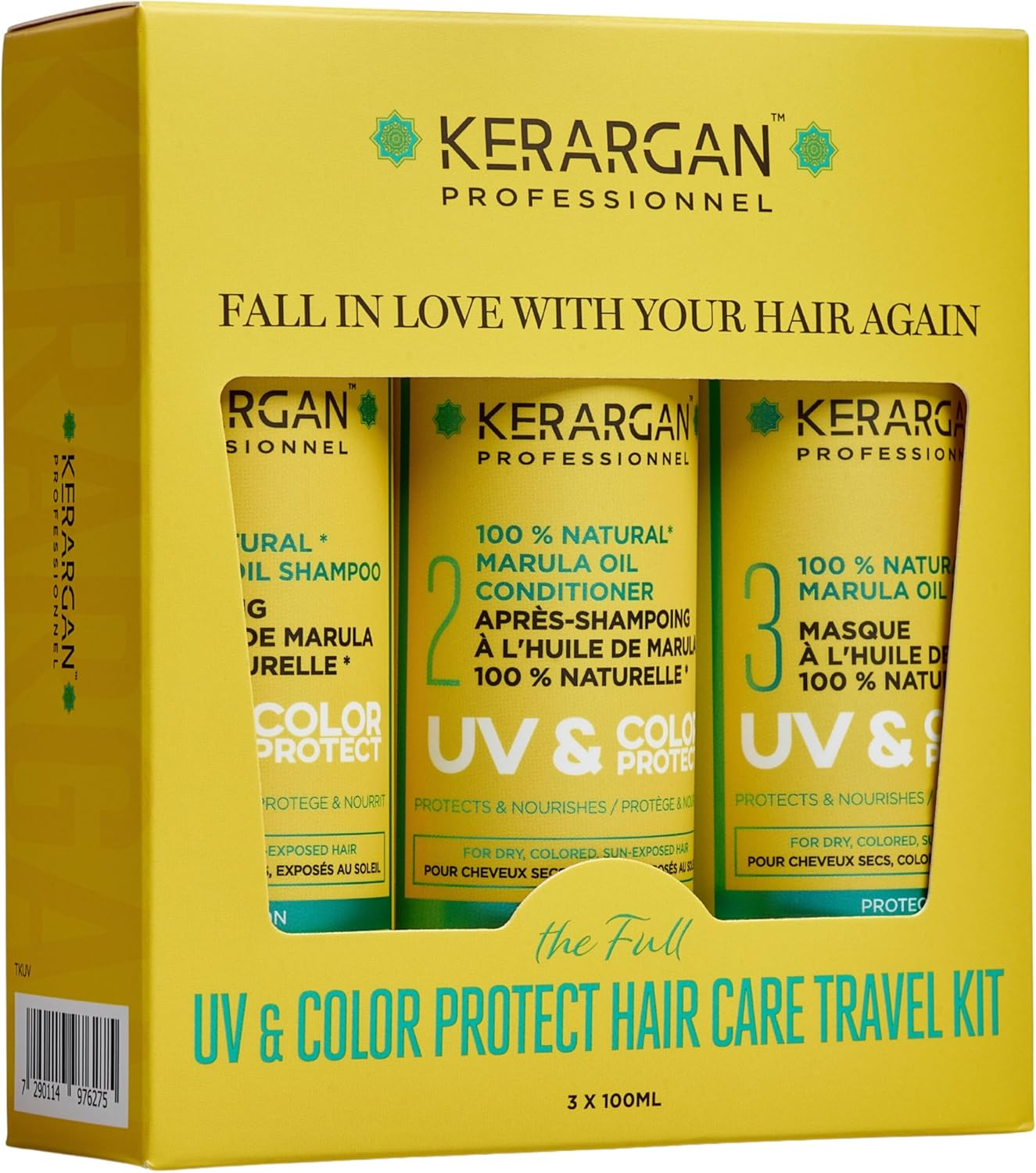 Kit de Voyage Protecteur UV & Couleur à l'Huile de Marula pour Cheveux Secs et Colorés - Shampoing, Après-Shampoing, Masque - Sans Sulfate, OGM, Huile Minérale - 3x100ml