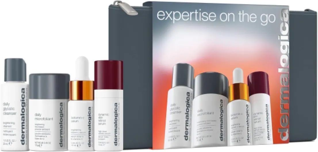Dermalogica Coffret Expertise-On-The-Go - Trousse exclusive de routine format voyage - Contient : Daily Microfoliant, Special Cleansing Gel, Biolumin-C Serum, Dynamic Skin Retinol Serum