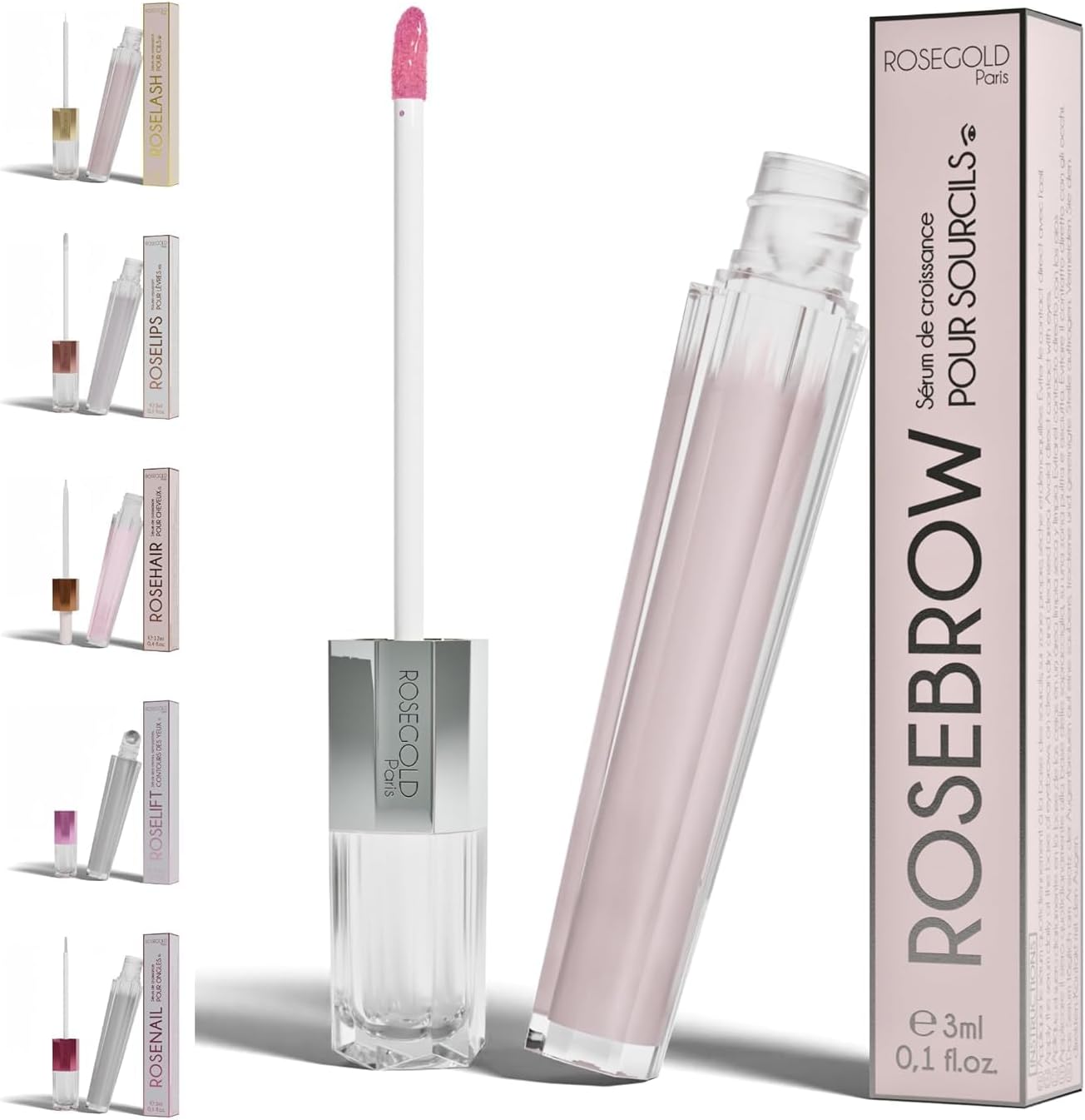 ROSEBROW Nouvelle Formule Sérum de Croissance pour Sourcils Naturel par ROSEGOLD, Serum Sourcils Pousse +fournis +longs +épais, Fabriqué en France, sans hormone, Vegan (Cure 1 mois)