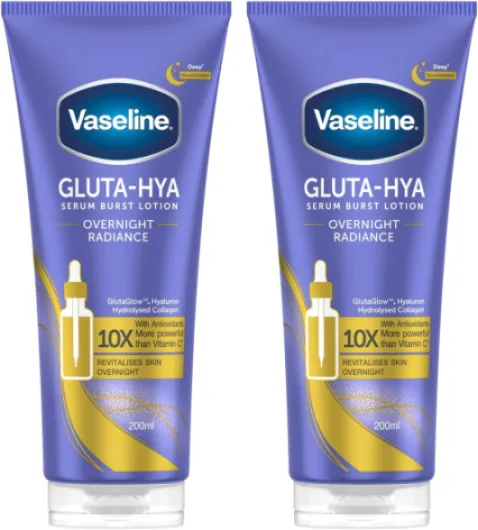 Gluta-Hya Overnight Radiance Lotion Hydratante Serum Burst avec Antioxydants pour une Peau Lisse et Repulpée, 2 × 200 ml