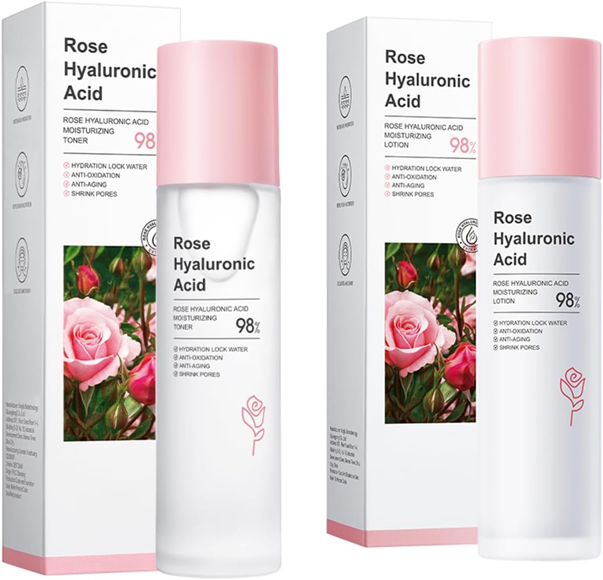 Tonique à la Rose et Acide Hyaluronique + Lotion Hydratante, Offre Hydratation Profonde, Verrouille L'humidité, Nourrit En Profondeur, Illumine Le Teint, Adapté à Tous Types de Peau