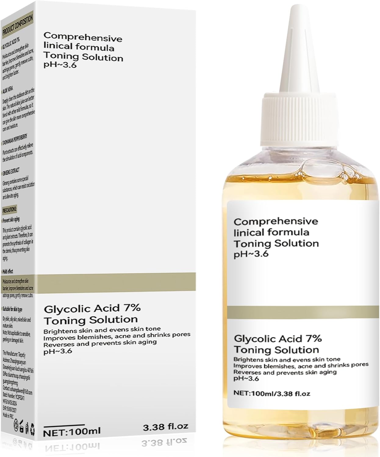 Acide Glycolique 7% Toning Solution, Convient à Tous les Types de Peau, Tonique Hydratant, Tonique Skincare Glycolic Acid, Exfolie, Imperfections, Acné 100 ml (Lot de 1)