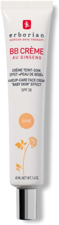 Erborian - BB Crème au Ginseng 5-en-1 - Soin Teinté Perfecteur Effet "Peau de Bébé" - Fond de Teint Couvrant Imperfections - Protection Solaire SPF 20 - Soin Cosmétique Coréen - 15ml 40 ml (Lot de 1) Doré