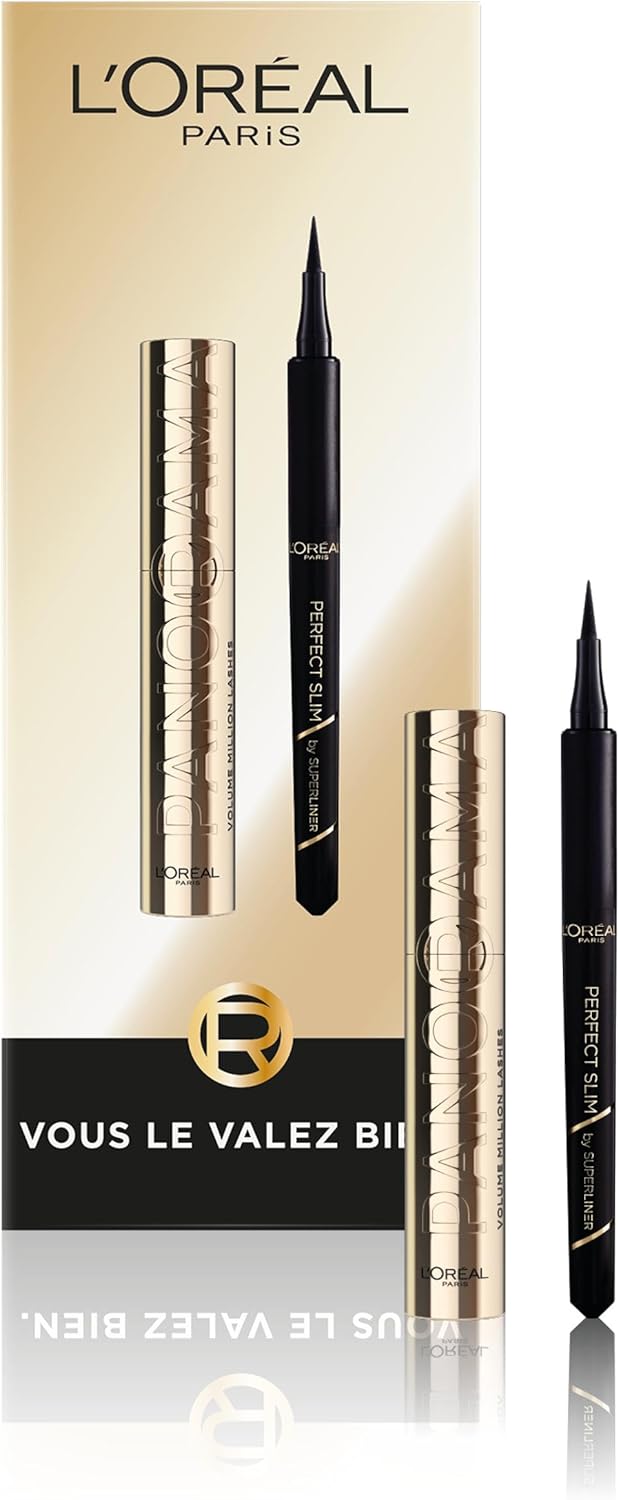L'Oréal Paris - Coffret Cadeau - Mascara Panorama et Eyeliner Perfect Slim - Regard Panoramique - Résultat Intense Longue Tenue - Tailles Réelles