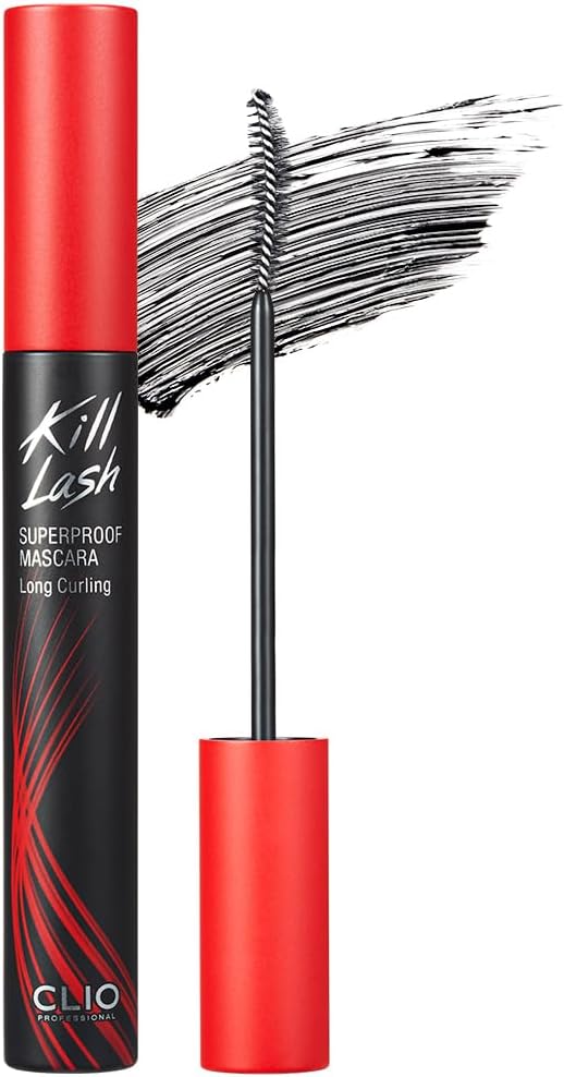 Clio Mascara Kill Lash Superproof – Longue boucle pour des cils plus longs – Longue durée, imperméable, résistant aux taches Noir 1 pièce (paquet de 1)