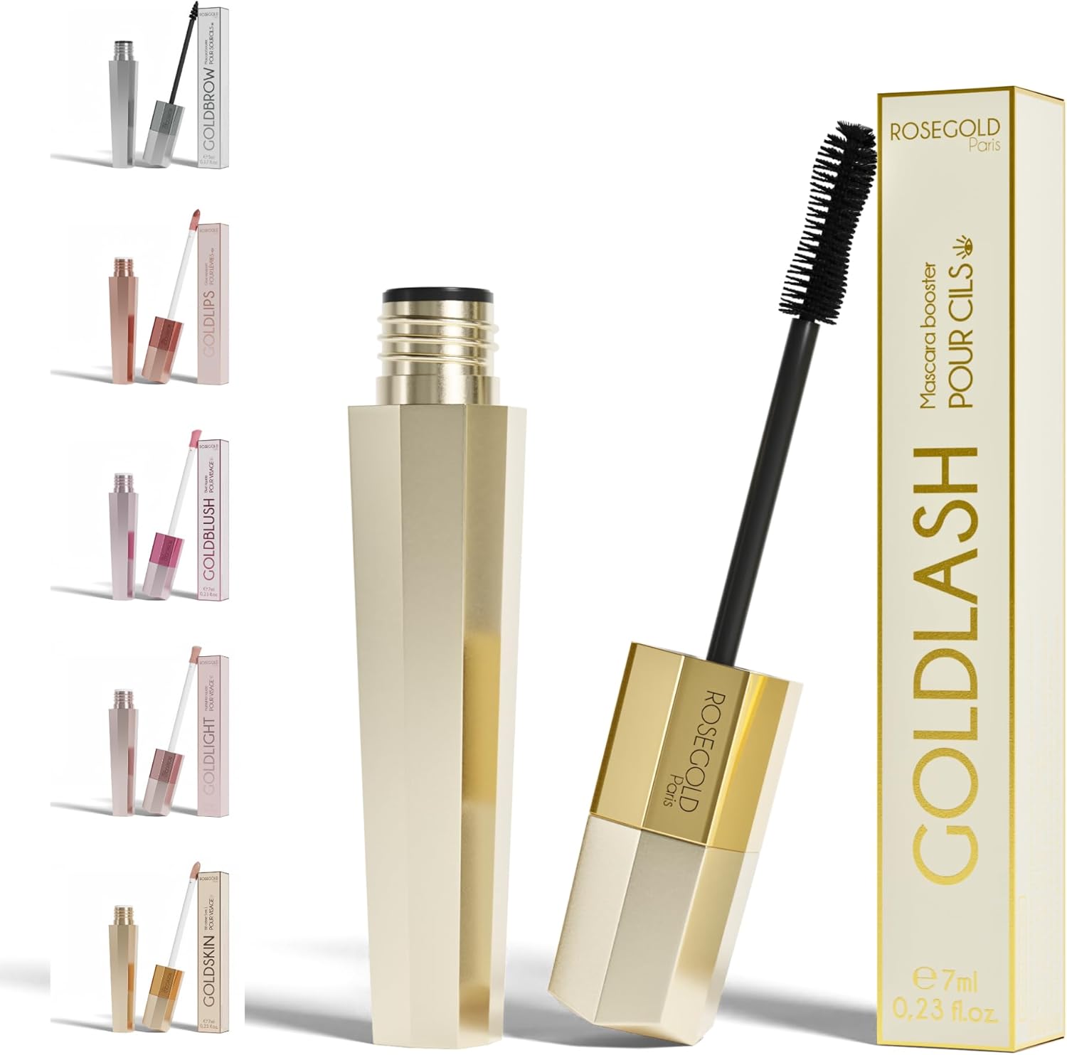 ROSEGOLD GOLDLASH Mascara booster pour cils Épaissit Allongé - Améliore la croissance et la pousse des cils - 99% Naturel Fabriqué en France - Sans hormone Sans parfum - Vegan