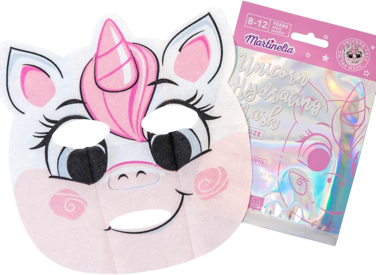 Masque Visage Enfant en Tissu Licorne Imprimée - Masque Tissu Hydratant Amusant pour Enfant 8-12 ans - Routine Beauté Hydrate la Peau des Petits, Garçon et Fille, Pose Facile - 1 Unité 1 g (Lot de 1) Licorne