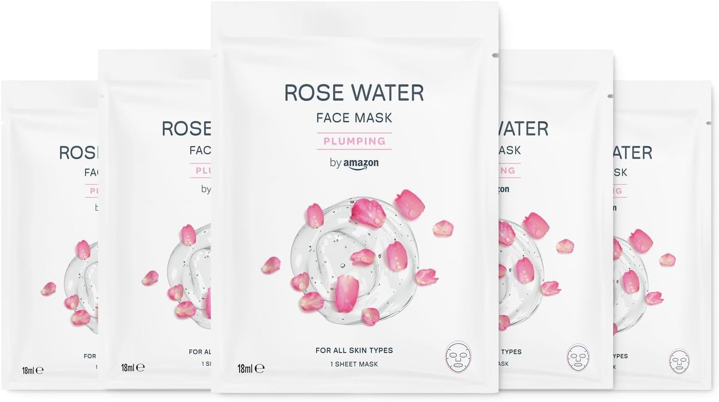 Masque en tissu pour le visage fortifiant à l'eau de rose, 18 ml, Lot de 5 Masque Visage Tissu - Eau de rose 5 unité (Lot de 1)