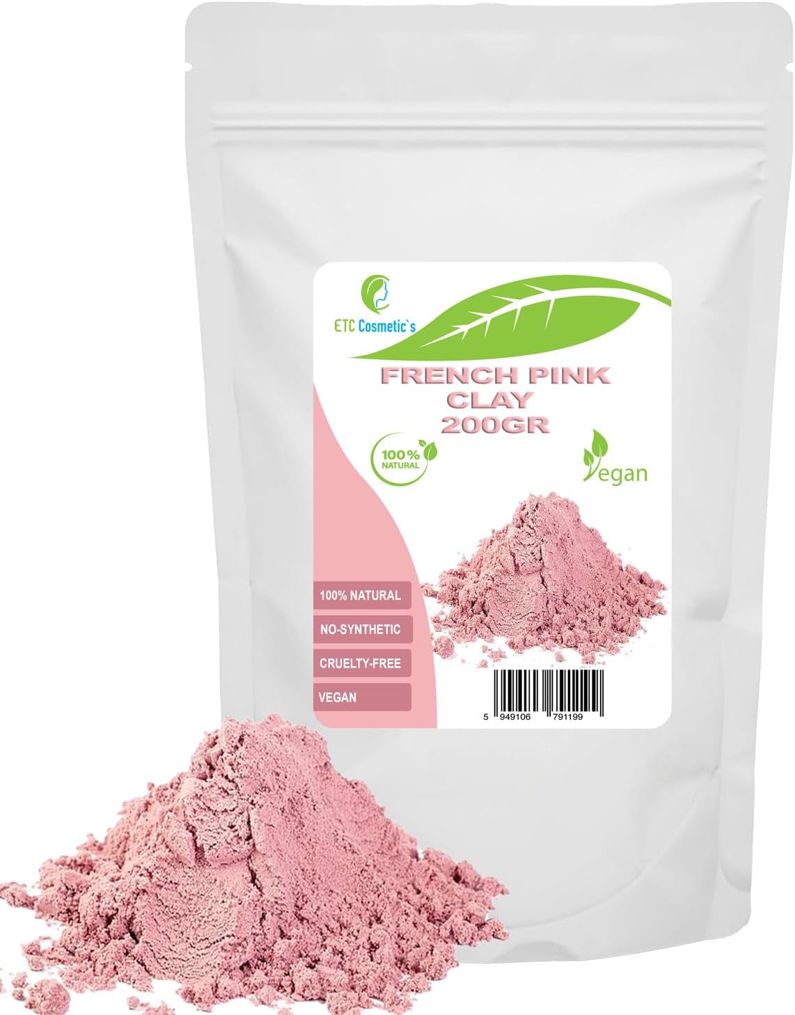 Argile rose française - 200 gr - Masques visage DIY, Masque corps, Masque capillaire, Peelings et gommages doux, Fabrication de savons, Anti-âge et raffermissement de la peau French pink clay 200 g (Lot de 1)