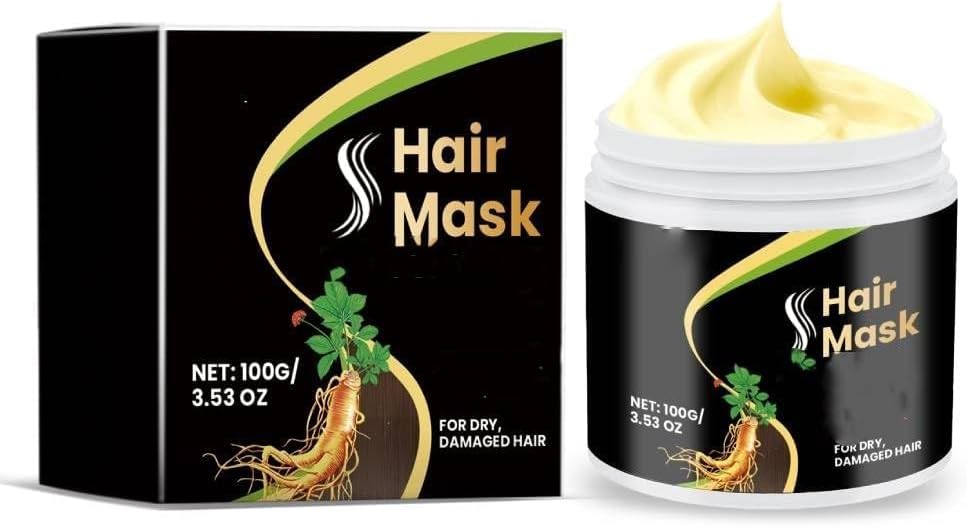 Le masque capillaire et revitalisant au ginseng nourrit et renforce les cheveux, les laissant brillants et soyeux - Convient aux cheveux secs et abîmés, favorise une croissance saine des cheveux 1pcs