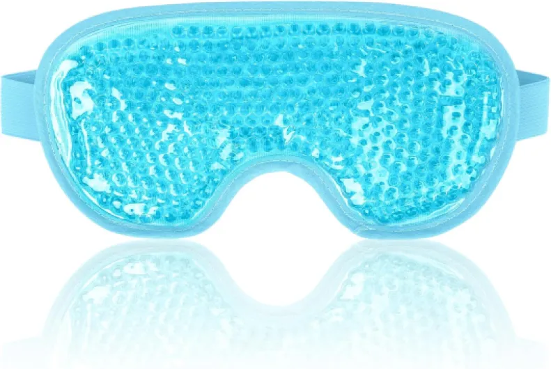 Masque pour les yeux réutilisables avec perles de gel pour la thérapie à haute et basse température, masque facial rafraîchissant pour les yeux gonflés, secs et les maux de tête Bleu