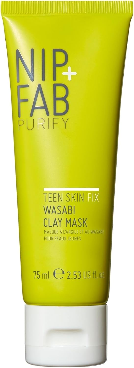 Nip+Fab Teen Skin Fix Masque d'Argile au Wasabi, 75 ml, Purifie les Pores Congestionnés avec de l'Argile de Kaolin et de l'Acide Salicylique BHA, Formule Apaisante et Hydratante