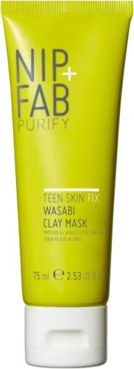 Nip+Fab Teen Skin Fix Masque d'Argile au Wasabi, 75 ml, Purifie les Pores Congestionnés avec de l'Argile de Kaolin et de l'Acide Salicylique BHA, Formule Apaisante et Hydratante