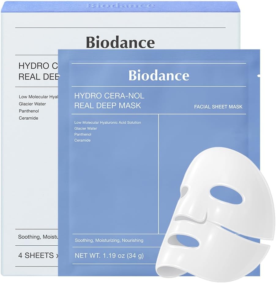BIODANCE Hydro Cera-nol Real Deep Mask, masque hydrogel de nuit, apaisant, hydratant, nourrissant, 34g x 4 pcs