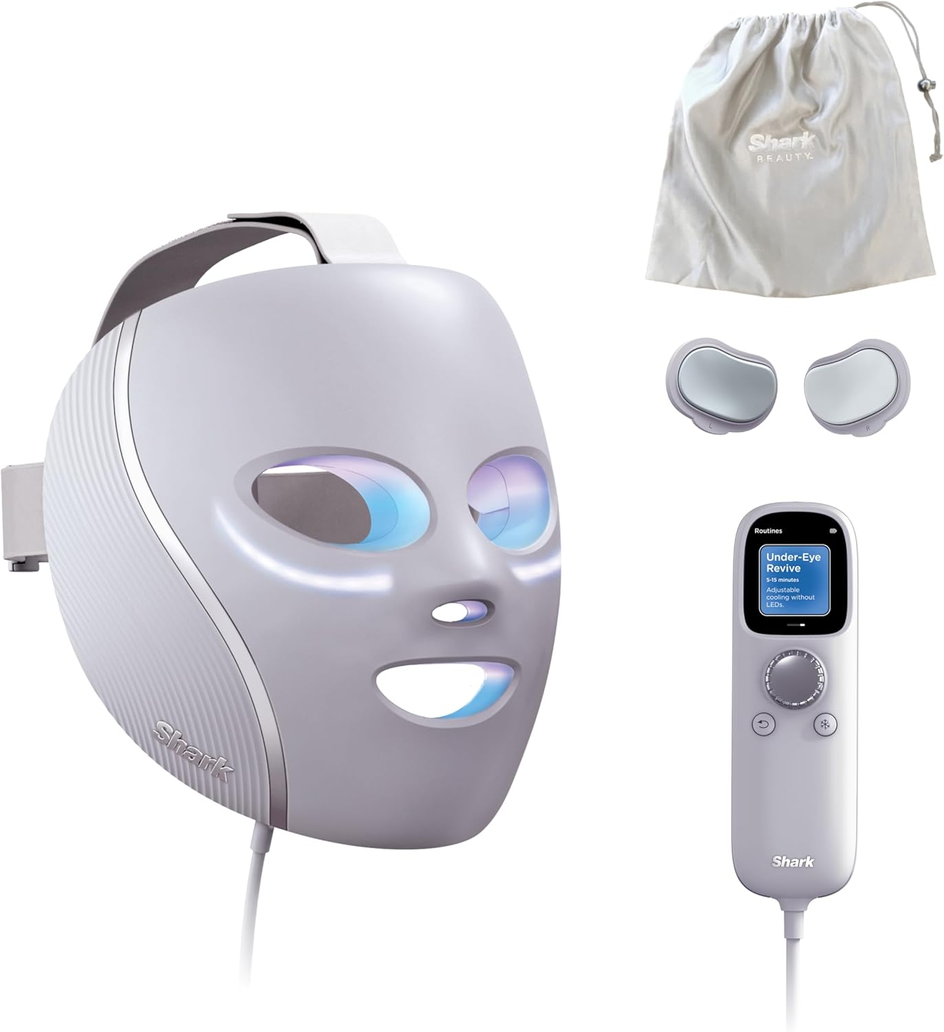 CryoGlow Masque LED avec rafraîchissement du contour des yeux, LED rouge et bleue, photothérapie par lumière infrarouge, USB-C, télécommande, sac de rangement, sangles réglables, lilas FW312EUPL