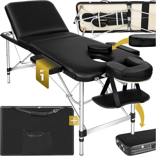 ® Table de Massage Pliante Professionnelle 3 Zones Aluminium Cosmetique Lit de Massage Table Esthetique Tatouage Portable avec Repose Bras, Housse de Transport Incluse Largeur 61 cm Noir