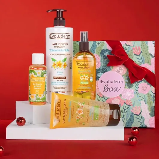 Coffret Bain - Soins Corps - Monoï de Tahiti - 3 Produits + Gel Douche 100 ml OFFERT - Ingrédients d'Origine Naturelle - Végan - Idée Cadeau - Coffret cadeau (Jungle)