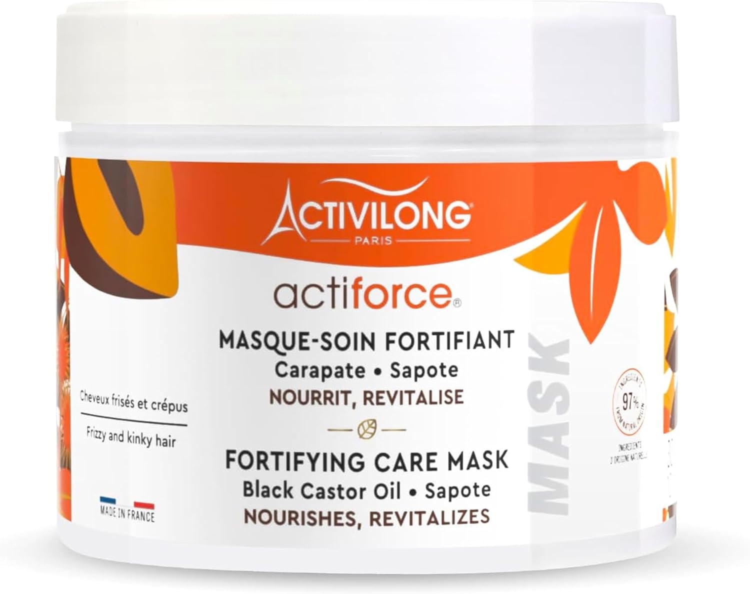 Masque-Soin Fortifiant Actiforce - Cheveux Frisés Et Crépus - Nourrit, Revitalise Et Démêle - 97% D'Ingrédients Naturels - Made In France - 300ml