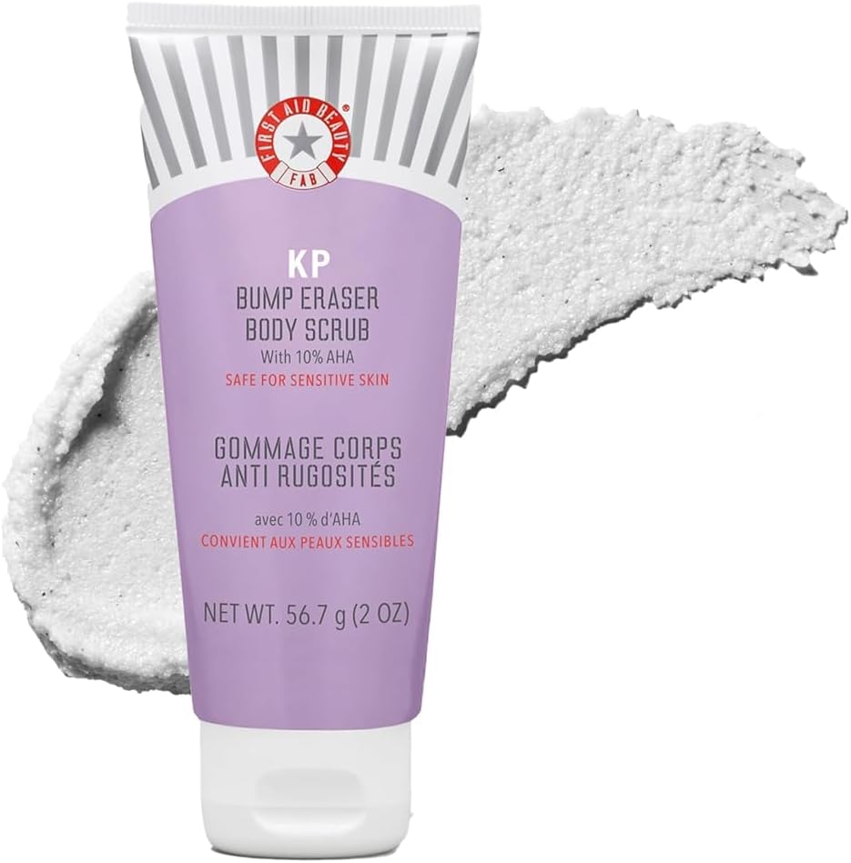 First Aid Beauty – Gommage Corps KP Bump Eraser avec 10% d’AHA, Exfoliant à l’Acide Glycolique et Lactique, Réduit les Bosses de Kératose Pilaire, Convient aux Peaux Sensibles, 56,7 g