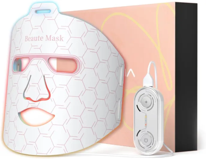 Masque Visage LED, Thérapie Facial a la Lumière Proche Infrarouge en Silicone Flexible, 3 Couleurs, Anti-Âge Beauté Luminothérapie pour Tous Les Types de Peau à la Maison (Blanc Élégant)