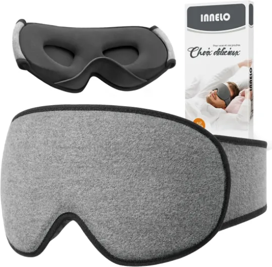 INNELO Masque de sommeil en coton pour les personnes dormant sur le côté, Masque de Nuit 3D avec protection auditive, ultra doux et confortable, masque pour les yeux avec Velcro pour hommes et femmes