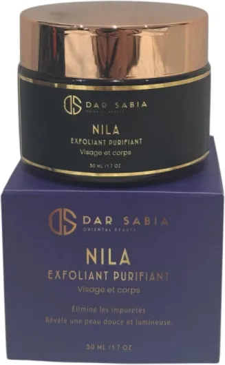 MEILLEUR MASQUE VISAGE NILA GOMMAGE VISAGE POUDRE NILA BIO PURE MASQUE VISAGE FEMME ET HOMME NILA BLEU VISAGE CORPS - EXFOLIANT AU NILA ANTI-TACHES BRUNES VEGAN Flacon verre anti-UV 50 ML