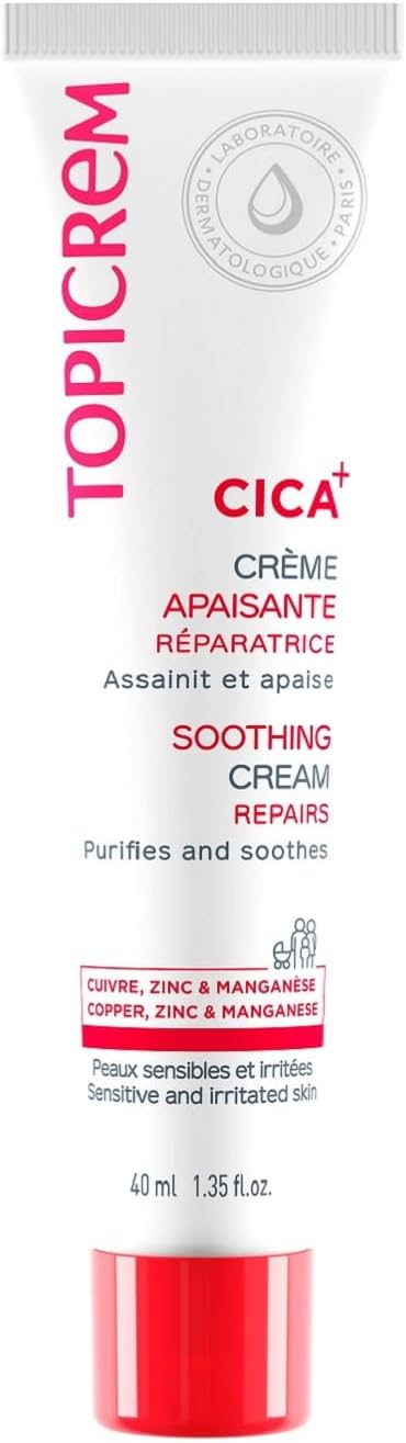 CICA+, Crème Apaisante au Zinc et à l’Acide Hyaluronique - Apaise les Irritations Cutanées - Soin pour Peau Sensible, Bébé, Enfant, Adulte - Fondante, sans Parfum - Tube 40 ml 40 g (Lot de 1)