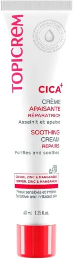 CICA+, Crème Apaisante au Zinc et à l’Acide Hyaluronique - Apaise les Irritations Cutanées - Soin pour Peau Sensible, Bébé, Enfant, Adulte - Fondante, sans Parfum - Tube 40 ml 40 g (Lot de 1)