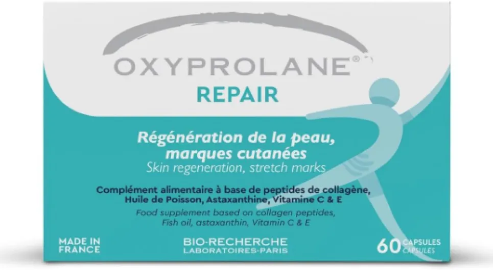 Oxyprolane Repair – Complément Alimentaire Anti-Vergetures - Peau Élastique & Régénérée - Peptides de Collagène, Astaxanthine, Vitamine C & E - 60 Gélules - Beauté & Soin de la Peau