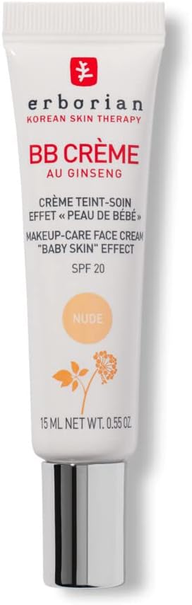 Erborian - BB Crème au Ginseng 5-en-1 - Soin Teinté Perfecteur Effet "Peau de Bébé" - Fond de Teint Couvrant Imperfections - Protection Solaire SPF 20 - Soin Cosmétique Coréen - 15ml 15 ml (Lot de 1) Nude