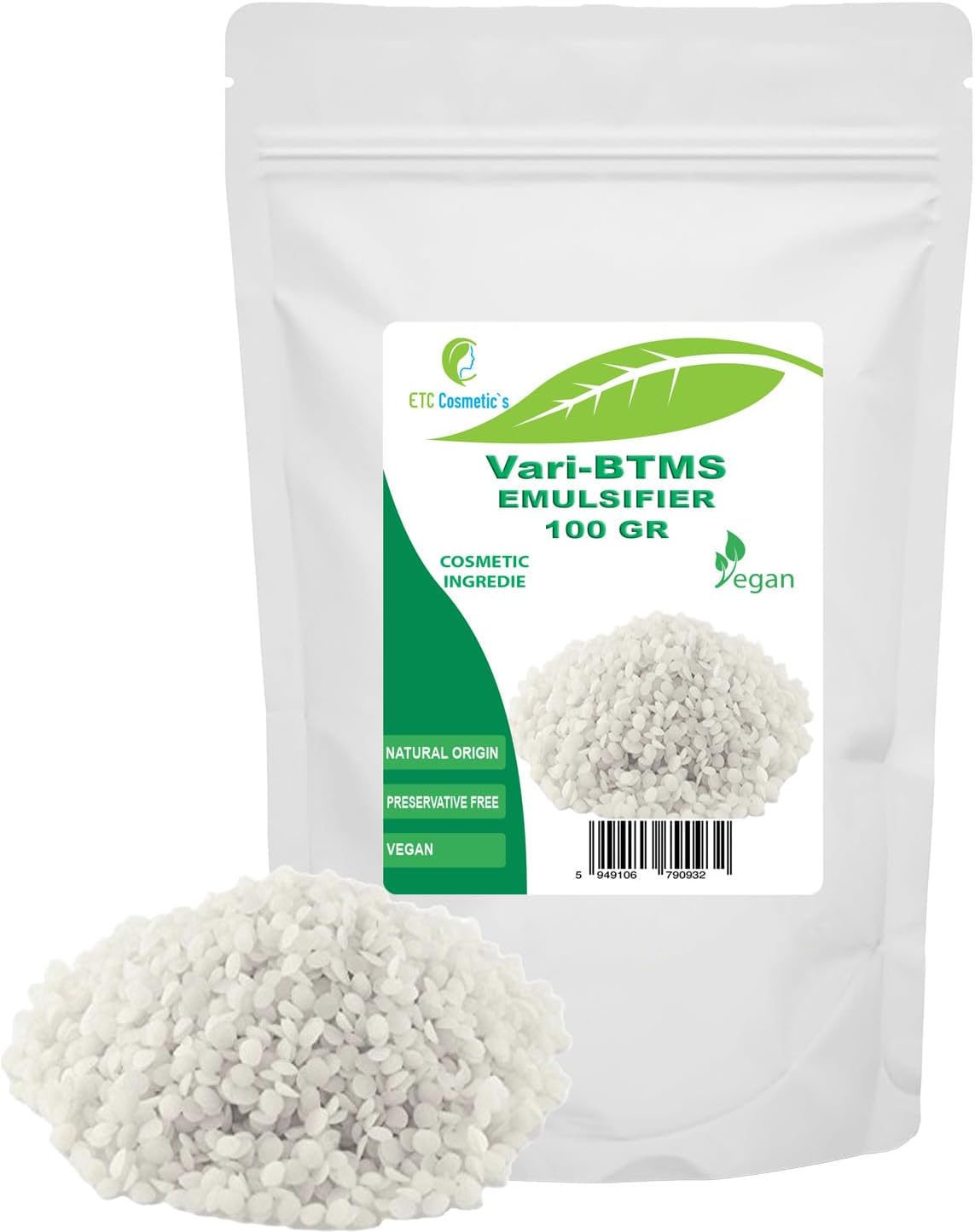 Emulsifiant Vari-btms, 100 gr - Origine naturelle - Utilisation comme ingrédient dans les cosmétiques - Utilisé dans les revitalisants, les shampooings crèmes et les masques capillaires - 100 g (Lot de 1)