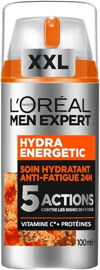 L'Oréal Men Expert - Soin Hydratant Anti-Fatigue 24H XXL pour Homme - Hydrate & Illumine - Concentré en Vitamine C Pure 10% - Usage Quotidien - Hydra Energetic - 100 ml Hydra Energetic XXL