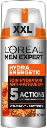 L'Oréal Men Expert - Soin Hydratant Anti-Fatigue 24H XXL pour Homme - Hydrate & Illumine - Concentré en Vitamine C Pure 10% - Usage Quotidien - Hydra Energetic - 100 ml Hydra Energetic XXL