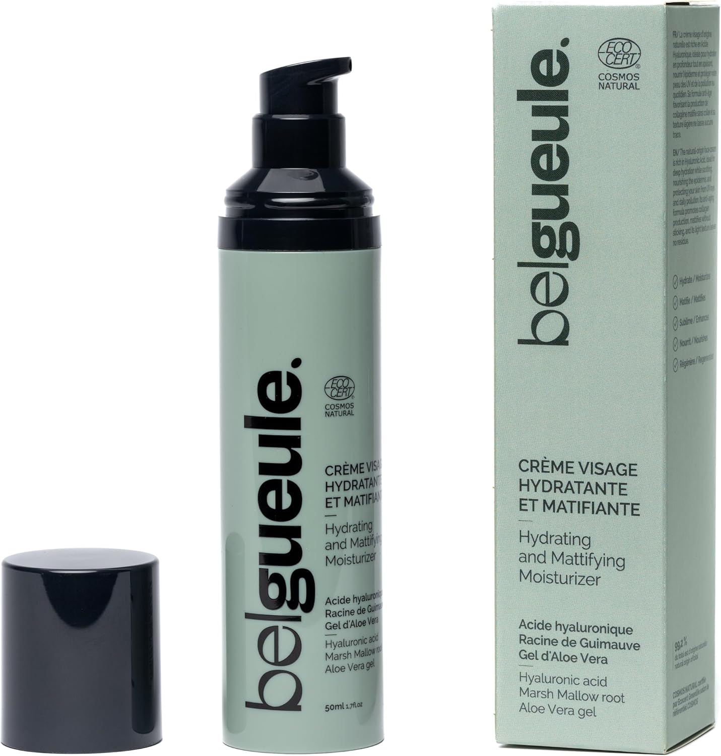 Crème 50ml visage hydratante et matifiante pour homme, soin visage et barbe naturel, à l'acide hyaluronique, effet anti-âge, tous types de peaux, made in france, vegan & éco-responsable 50 ml (Lot de 1)