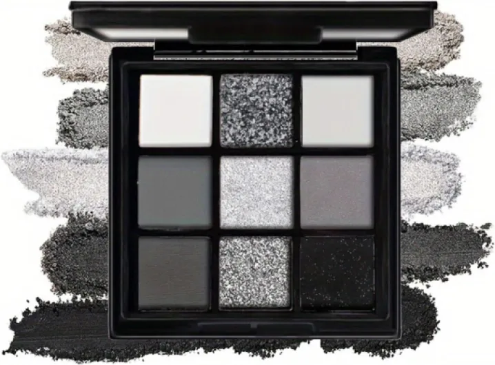 Palette de fards à paupières Smokey avec 9 Couleurs, Teintes Mates et Scintillantes hautement pigmentées, Longue durée, Waterproof et modulables, Ensemble de fards à paupières Noir et