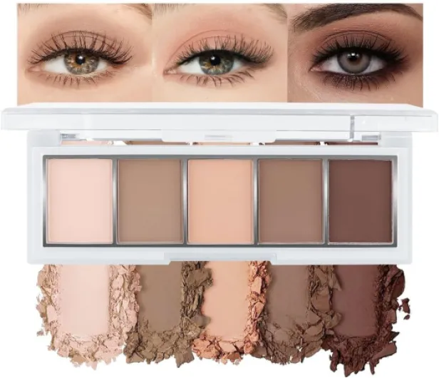 Palette de Fards à Paupières Nude-Brun Neutre, 5 Teintes Froides Mattes – Blanc Cassé, Beige, Brun Clair à Foncé – Finition Veloutée, Longue Tenue, Naturel Modèle D
