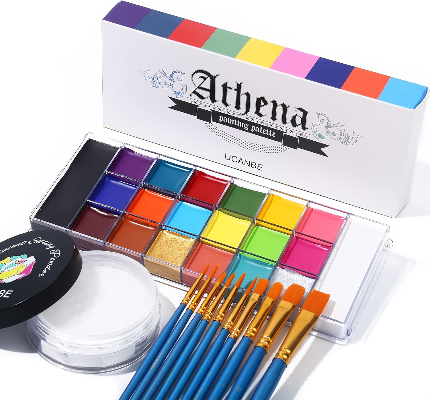 Peinture Corporelle 20 Couleurs + 1 Makeup Poudre + 10 Pinceaux - Peinture Visage Longue Durée Sécurité pour Théâtre, Carnaval, Halloween, Scène, Clown, Cosplay Peinture Corporelle(pinceaux+poudre)