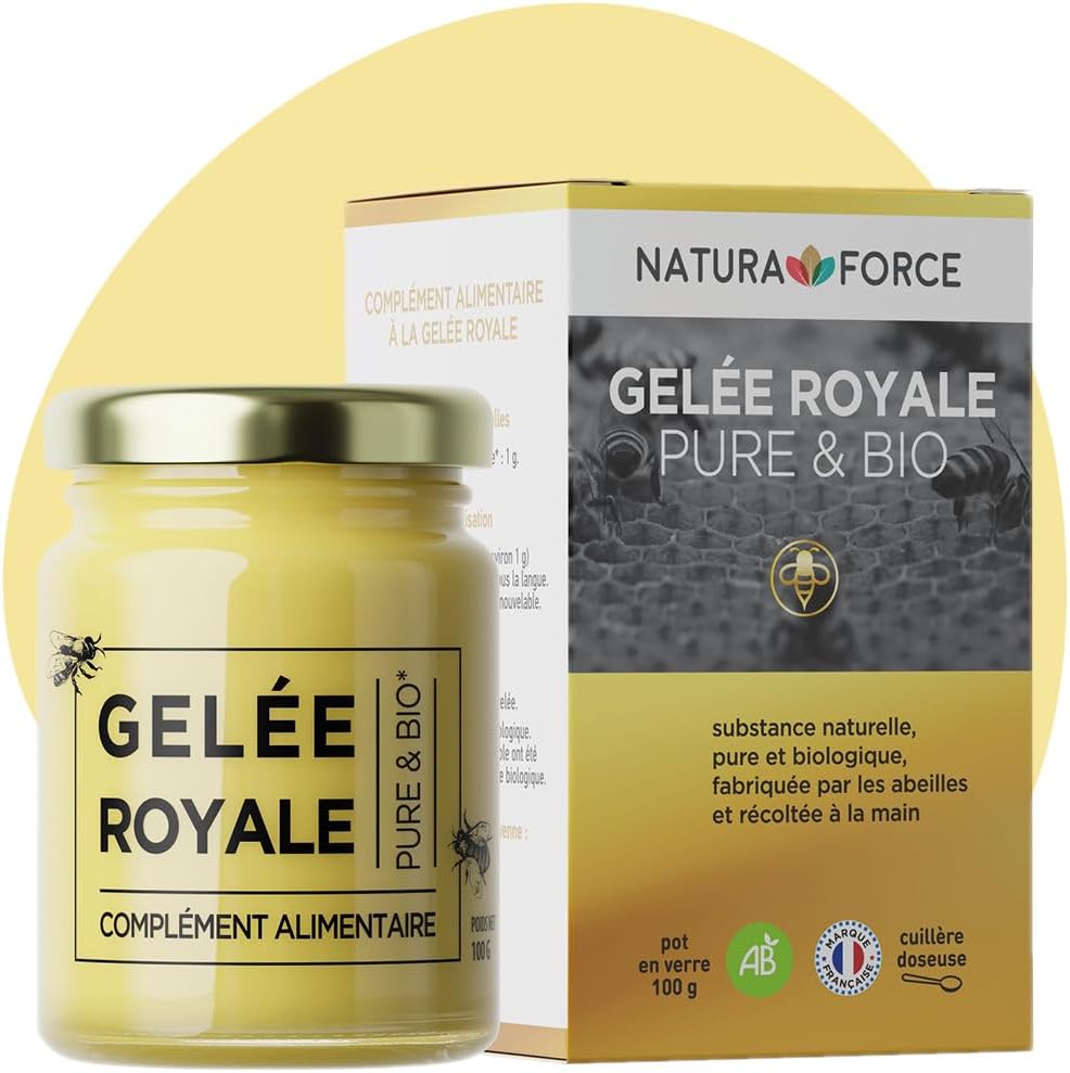 100g de Gelée Royale Bio - Gelée Royale 100% Pure - Complément Alimentaire Naturel & Bio - Énergie, Immunité et Vitalité - Riche en Vitamine B - Le pot - Lot de 1 300 g (Lot de 1)