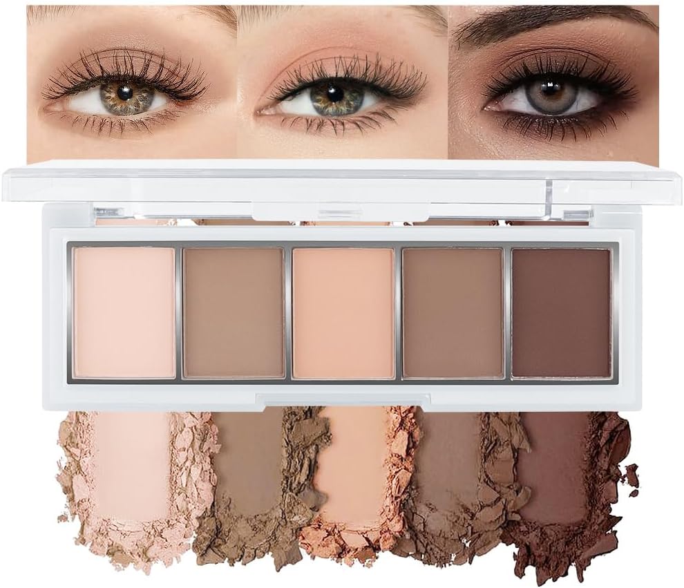 Palette de Fards à Paupières Nude-Brun Neutre, 5 Teintes Froides Mattes – Blanc Cassé, Beige, Brun Clair à Foncé – Finition Veloutée, Longue Tenue, Naturel Modèle D