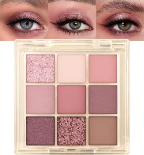 Palette Ombre à paupières 9 Couleurs, Pearlescent Palette de Fards à Paupières, Mates Longue Tenue Eyeshadow, Brillant Shimmer Palettes de Maquillage, Rose pigmentées# #04
